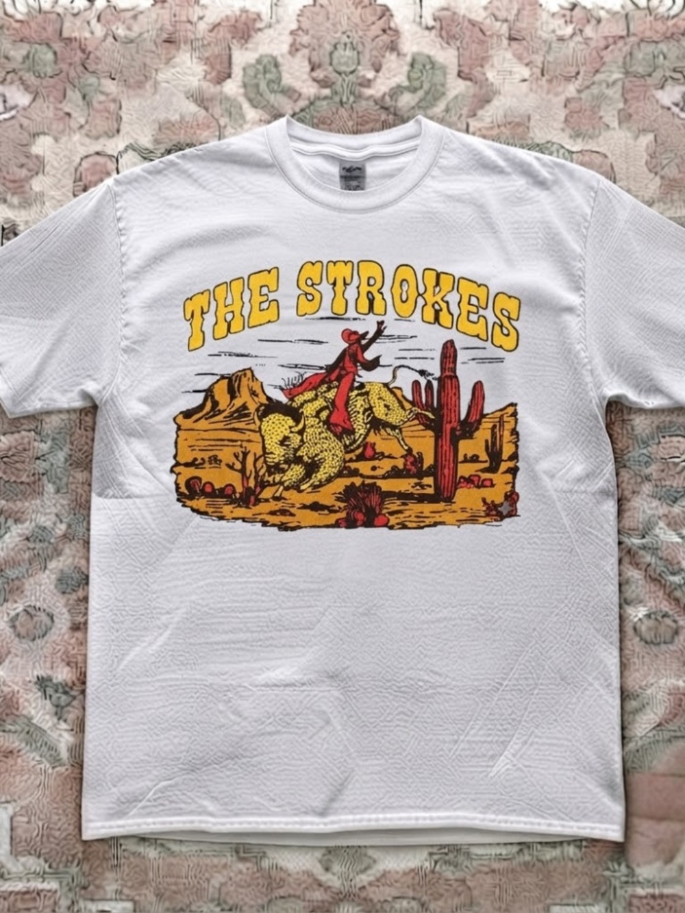 The Strokes Cowboy Riding Bison Desert Cactus Indie Rock Band  T-Shirt